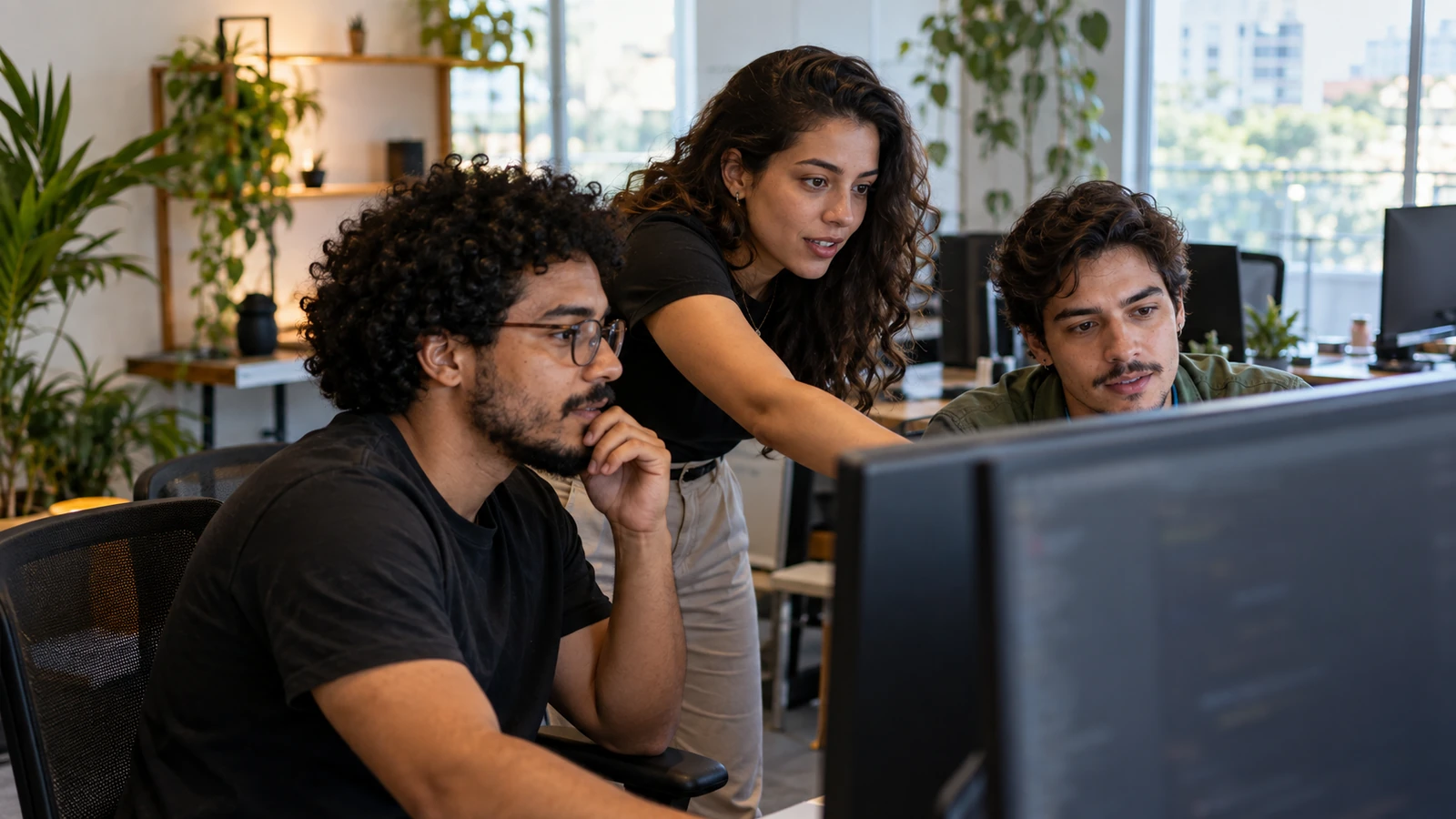 Pequena equipe brasileira colaborando no desenvolvimento de um produto SaaS