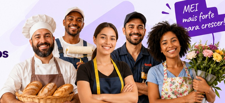 Profissionais microempreendedores individuais representando diferentes atividades do MEI