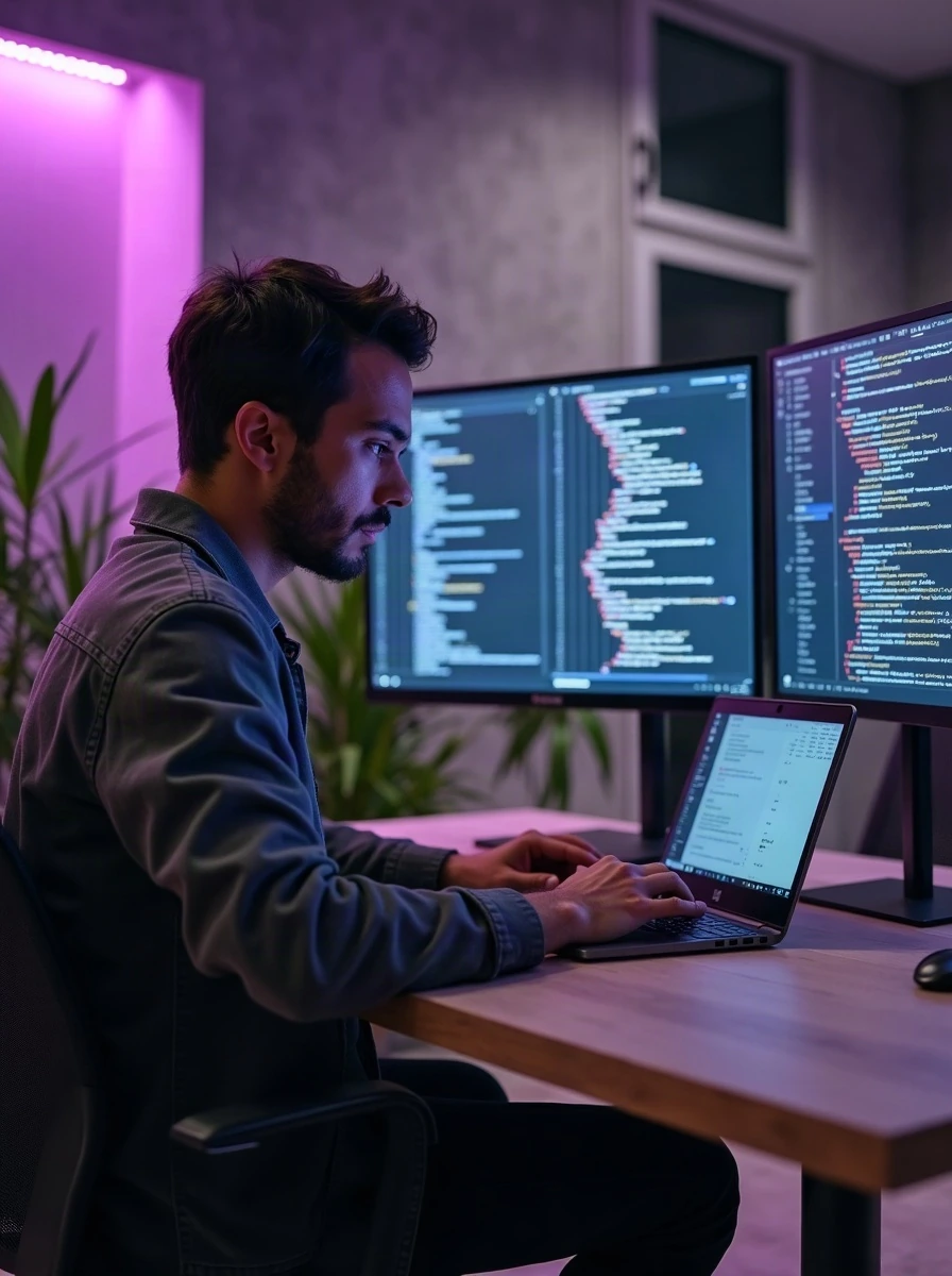 Profissional de tecnologia trabalhando em computador